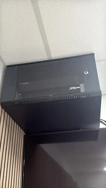 Wall-mounted All-Rack server cabinet for CCTV equipment installed in a London office
