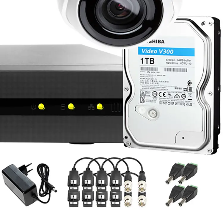 Hikvision CCTV system with 1TB Toshiba hard drive, DVR recorder and BNC connectors for wired home security installation in London
