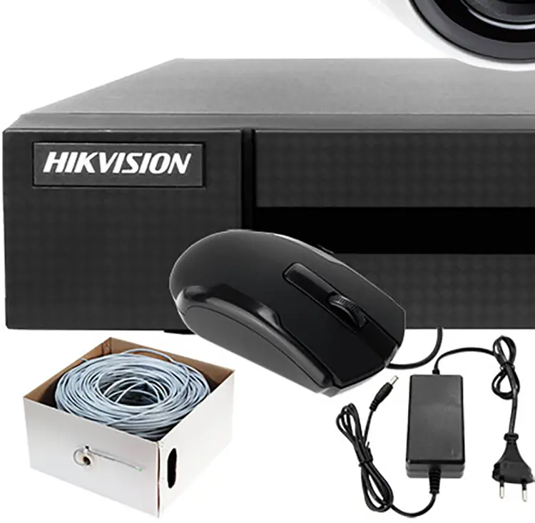 Hikvision DVR recorder with cables, mouse and power supply included in professional CCTV installation package London