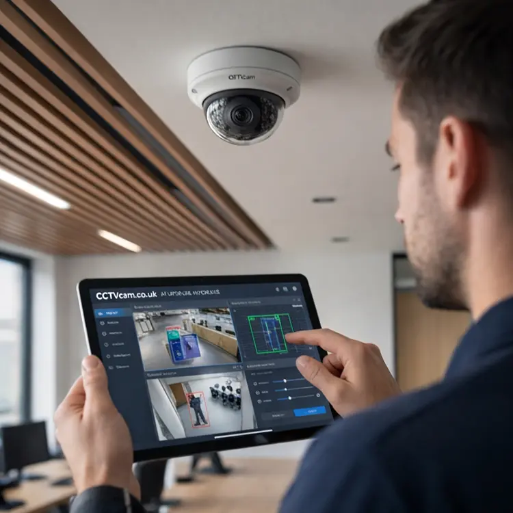 Office CCTV security monitoring with AI smart detection in London