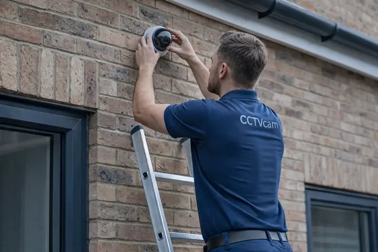 Expert CCTV engineer installing a security dome camera in London by CCTVcam
