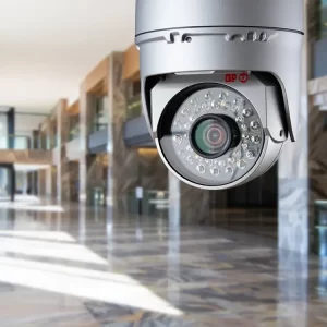 Commercial CCTV dome camera installed in office building lobby in South London