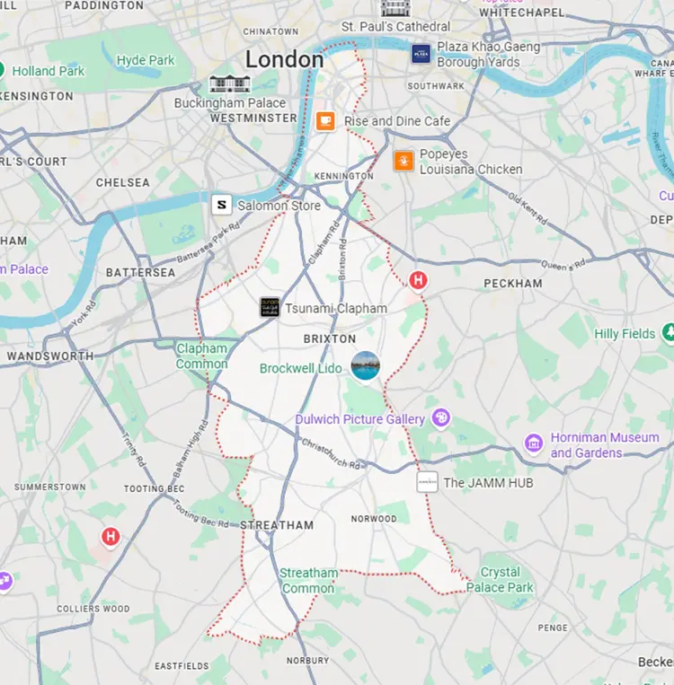 Map of London Borough of Lambeth – Commercial CCTV Installation Service Area
