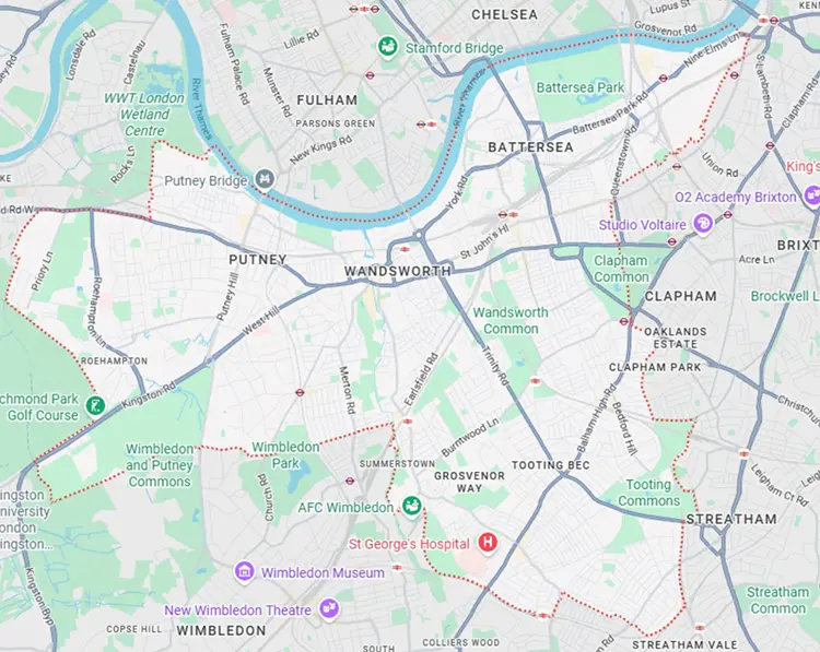 Map of London Borough of Wandsworth – Commercial CCTV Installation Service Area