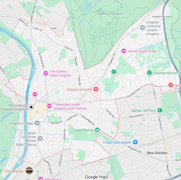 Map of Royal Borough of Kingston – Commercial CCTV Installation Service Area