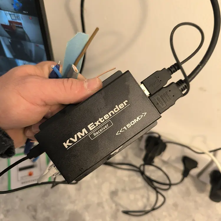 KVM extender receiver connected during CCTV installation in Surbiton KT6